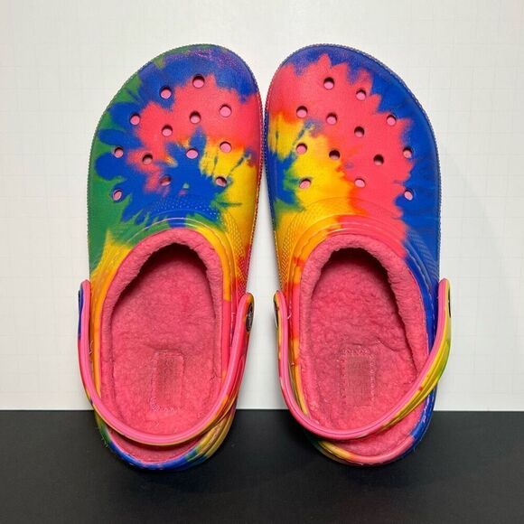 Kids CROCS Classic Tie Dye Faux Fur Lined Clogs / Size 2 - Picture 5 of 8